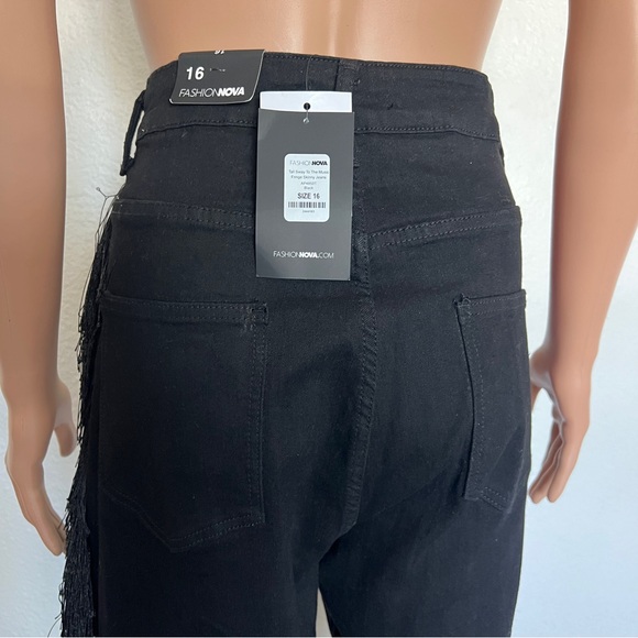 NWT Fashion Nova Sway To The Music Black Fringe Jeans size 16 - Picture 8 of 11